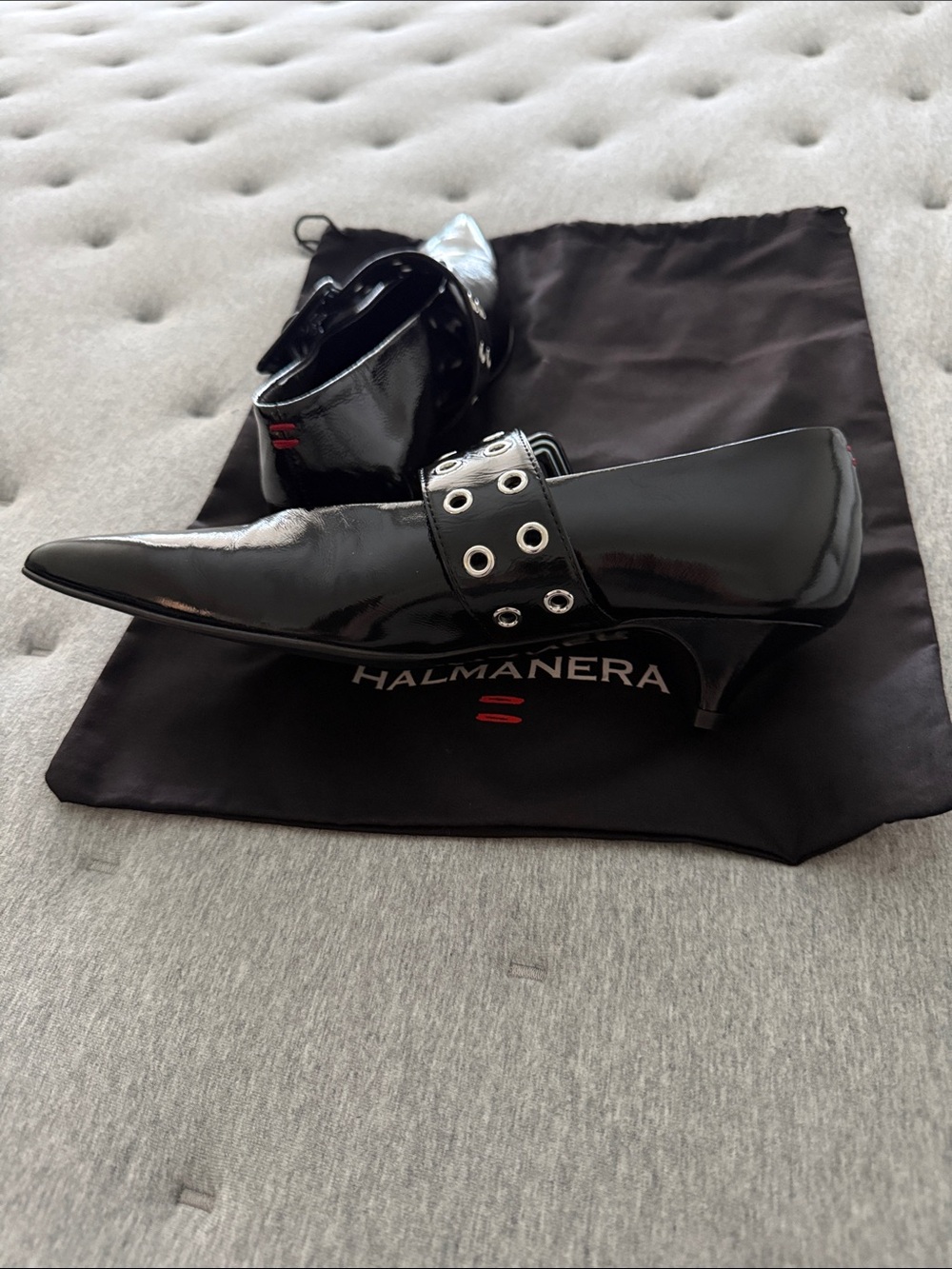 Black Patent Pointed Mary Jane Flat Brand New Halmanera - Picture 4 of 5